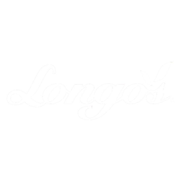 Longos logo with white letters and no background.