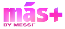 A logo featuring the text "Más+ BY MESSI" in a bold, modern font with a gradient of pink hues. The design has a sleek and dynamic look, with the accent on the "á" adding a distinctive touch. The background is transparent, making the logo adaptable for various uses.